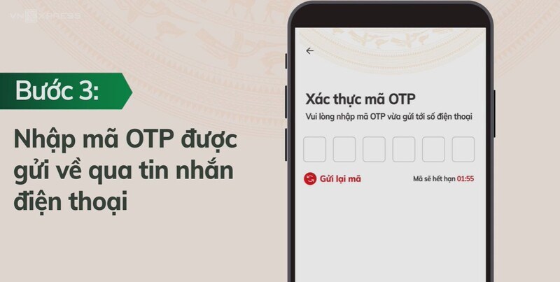 Nhập mã OTP được gửi về điện thoại